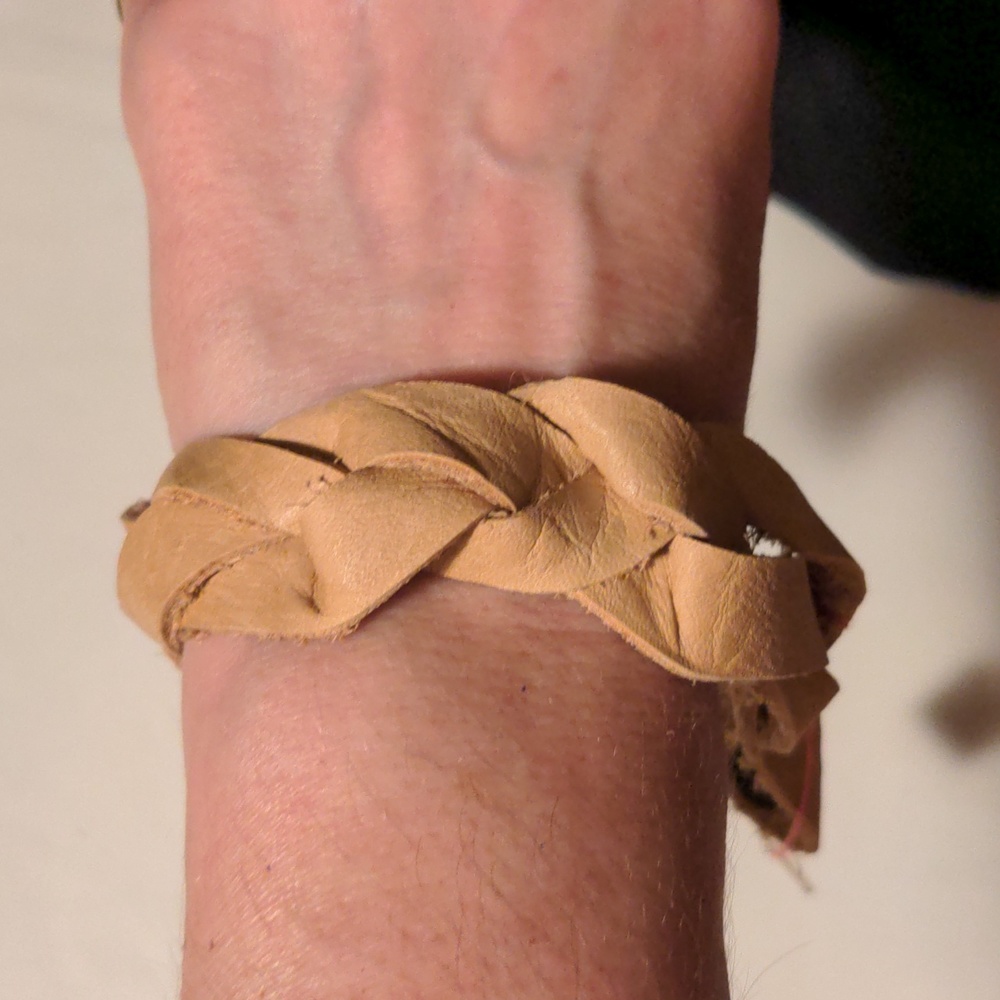 Unisex Handmade Genuine Leather Braided Bracelet Tan Antique Gold #05